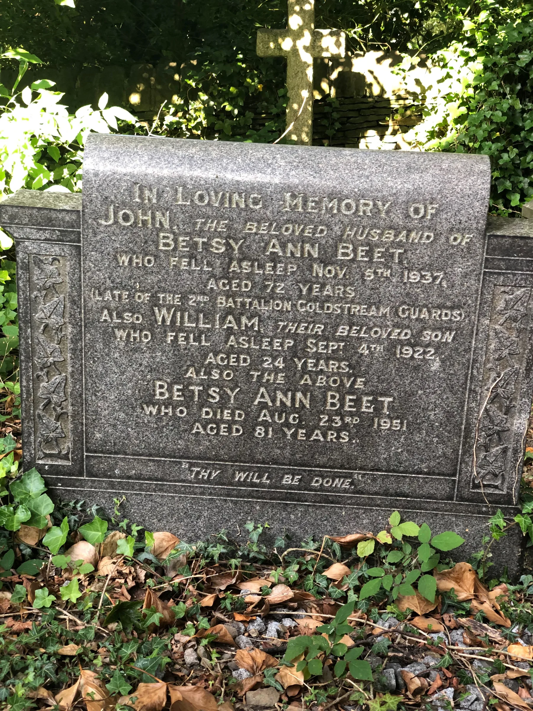 John Beet, Betsy Ann Senior, William Beet, Holy Trinity Church, Thurgoland, South Yorkshire, England — "In loving memory of John, the beloved husband of Betsy Ann Beet, who fell asleep Nov. 5th 1937, aged 72 years. (Late…, 04 September 1922