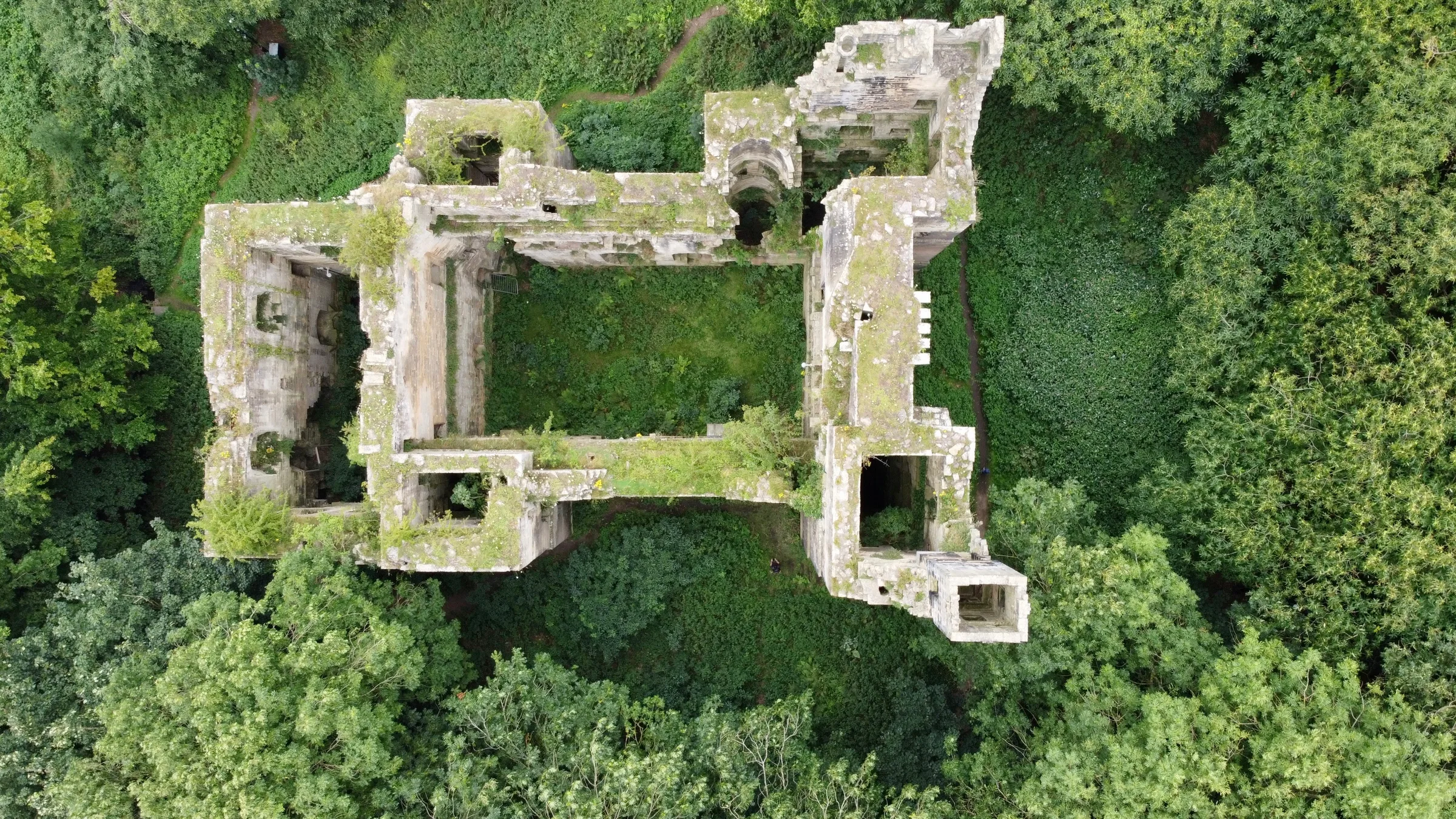 Spofforth Castle, Castle Close, Spofforth with Stockeld, Spofforth, North Yorkshire, England — Drone photographs of Spofforth Castle, taken in 2020. The site is run by the English Heritage.…, 13 August 2020